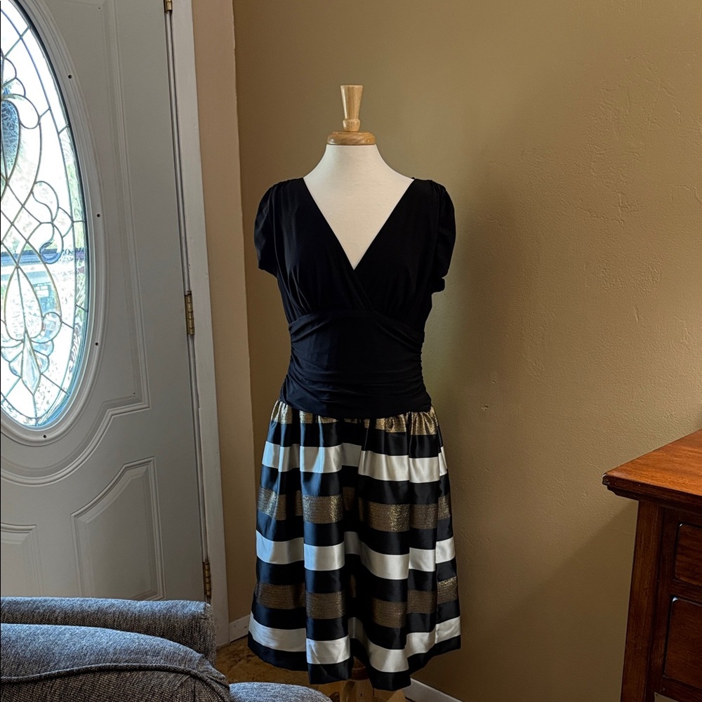 SLNY Black and Gold Striped Dress
